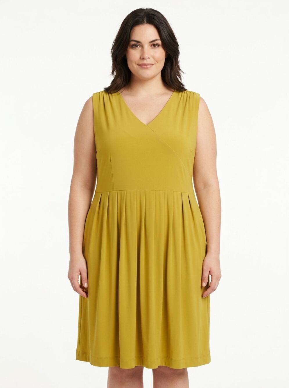 Allison Woods Pleated V-Neck Sleeveless A-Line Dress Women Plus Size 26W